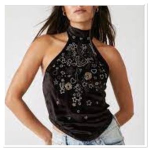 Free People Arianna Velvet Halter Top